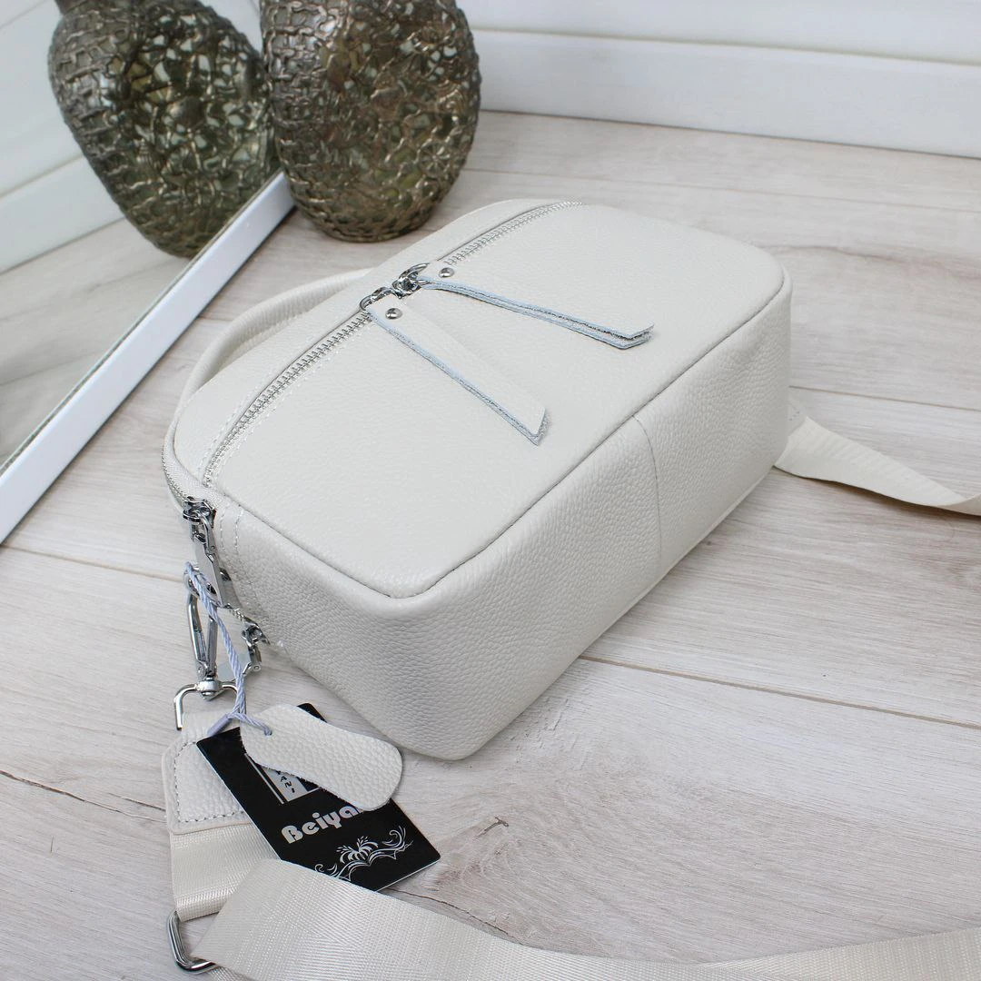 Жіноча молочна сумка через плече з натуральної шкіри крос-боді