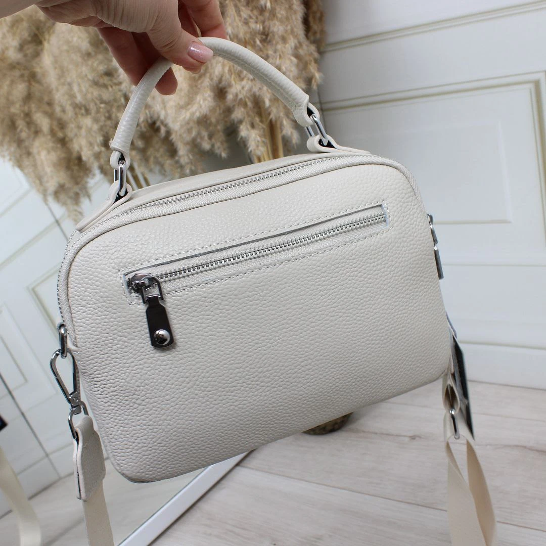 Жіноча молочна сумка через плече з натуральної шкіри крос-боді