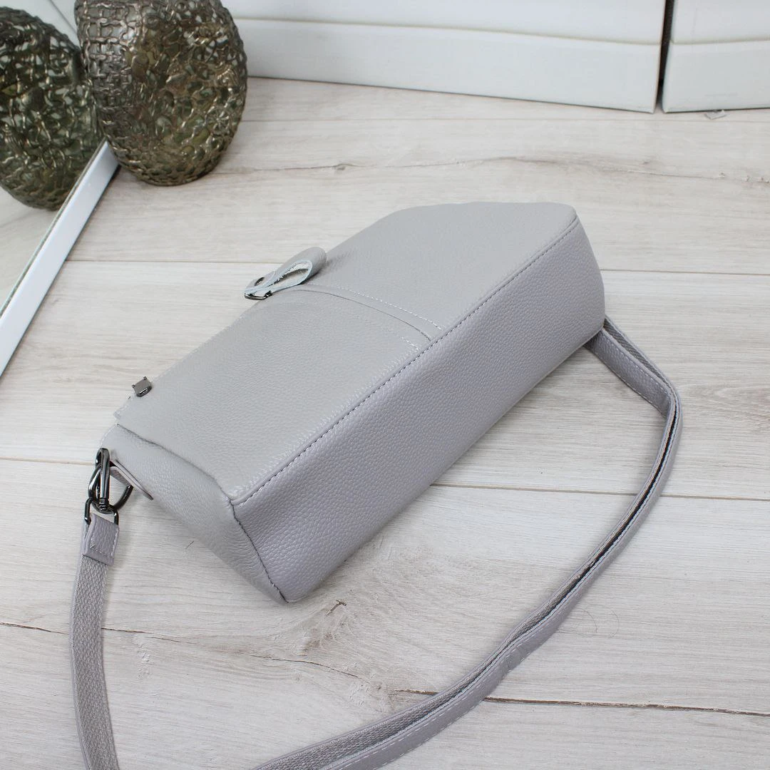Жіноча сіра сумка через плече з натуральної шкіри крос-боді