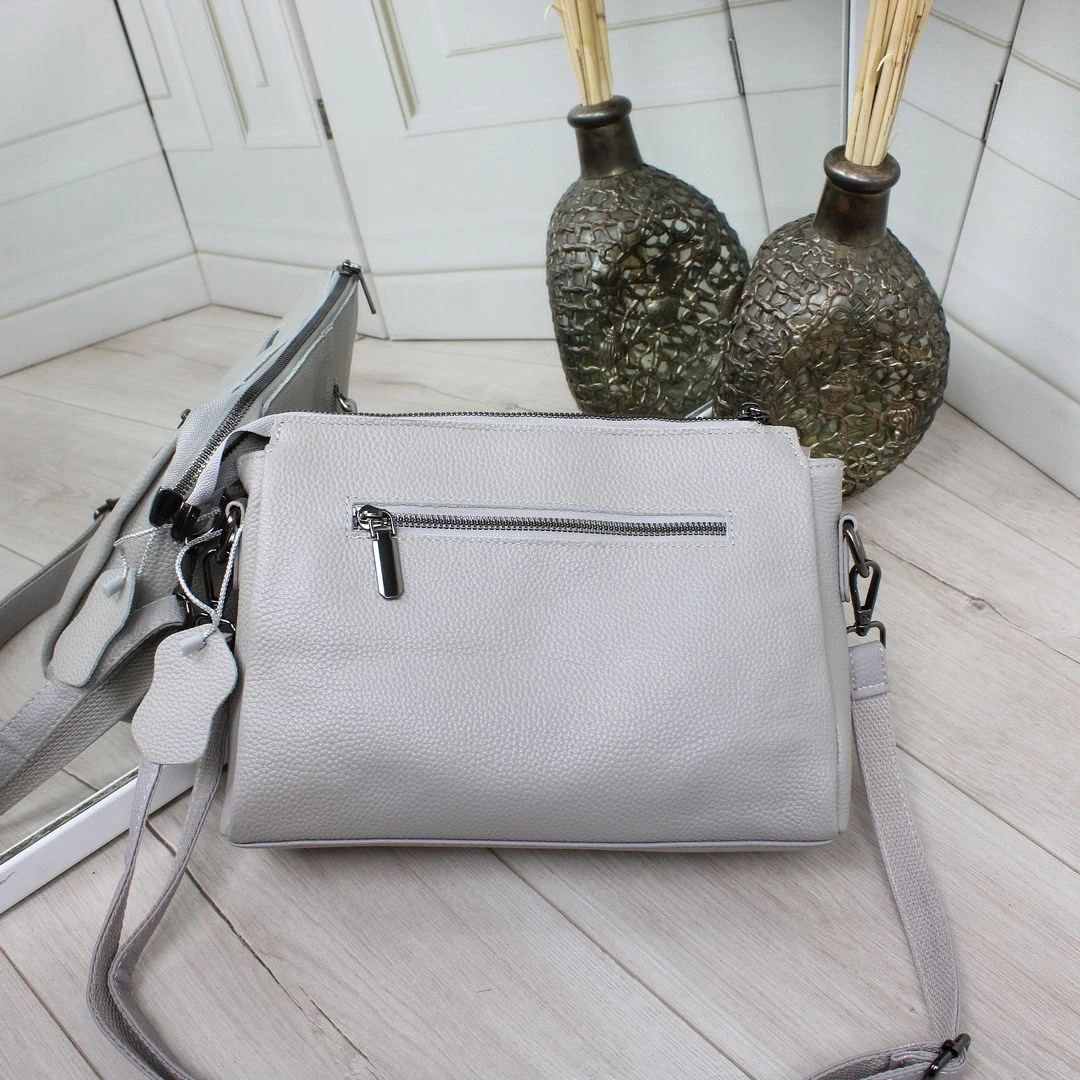 Жіноча сіра сумка через плече з натуральної шкіри крос-боді