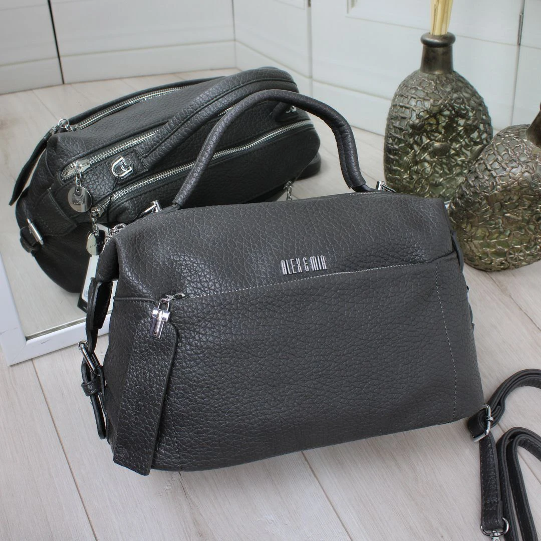 Жіноча графітова сумка крос-боді через плече з екошкіри