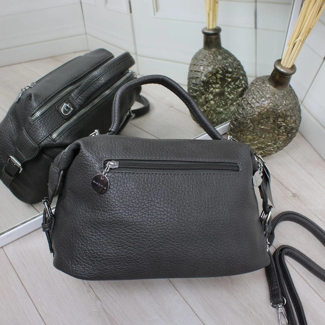 Жіноча графітова сумка крос-боді через плече з екошкіри