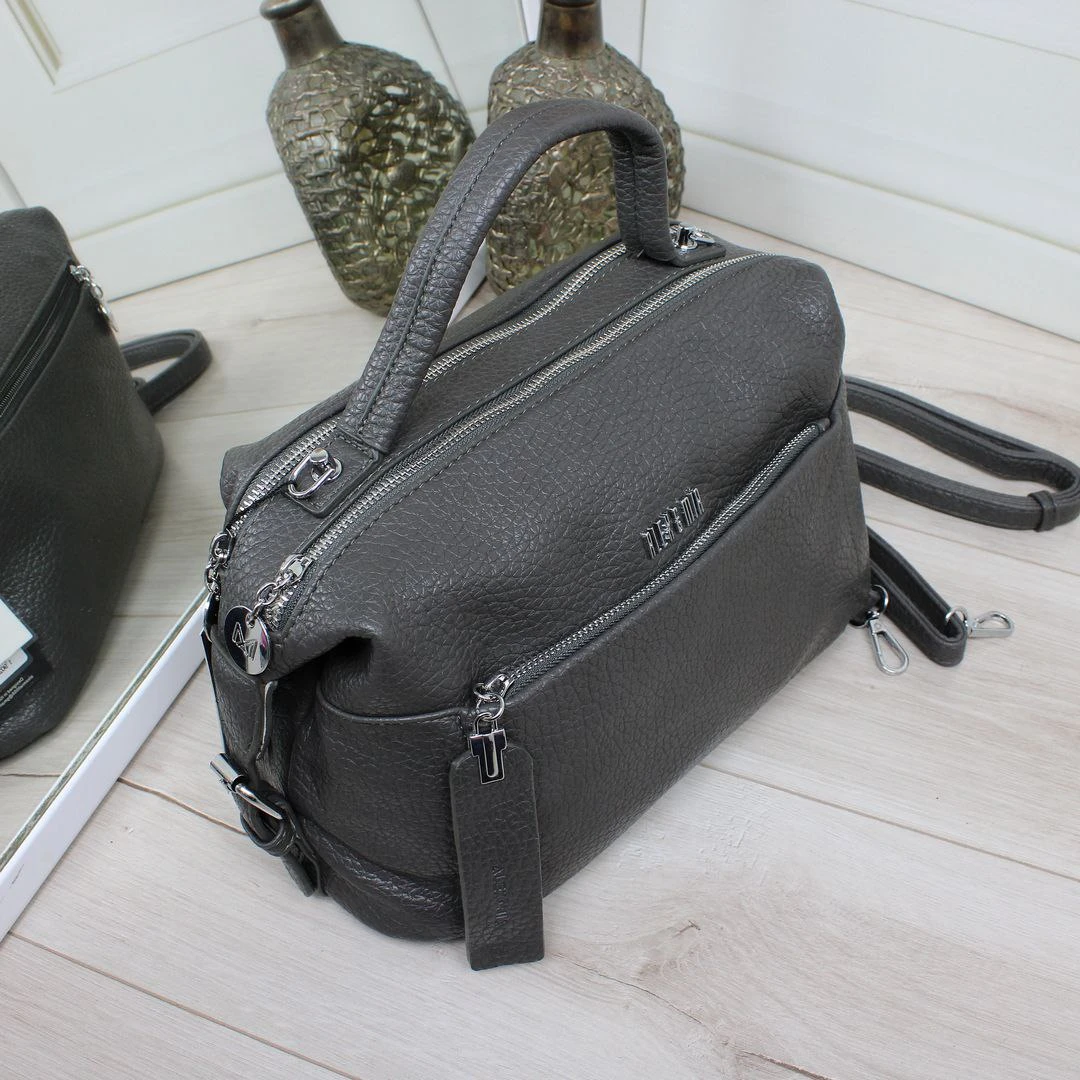 Жіноча графітова сумка крос-боді через плече з екошкіри