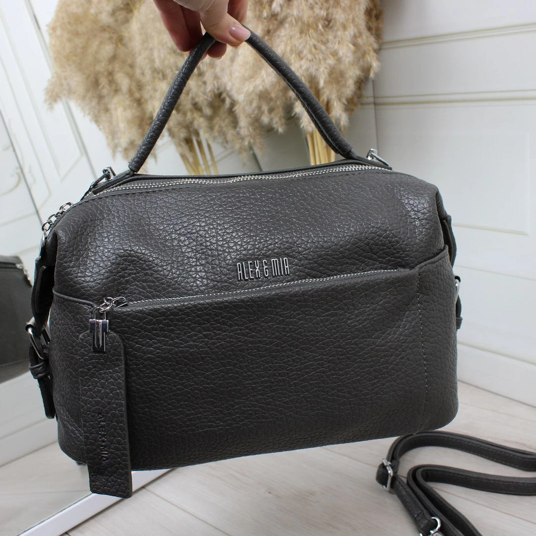 Жіноча графітова сумка крос-боді через плече з екошкіри