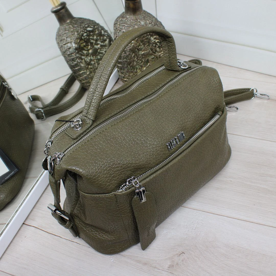 Жіноча сумка крос-боді через плече кольору хакі з екошкіри