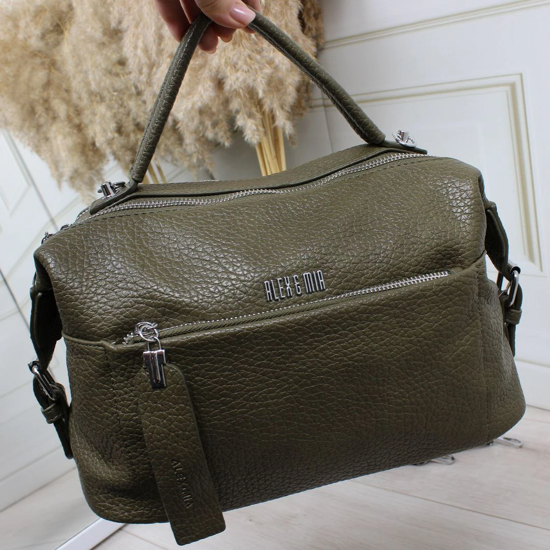 Жіноча сумка крос-боді через плече кольору хакі з екошкіри