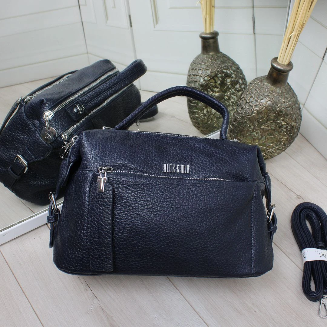 Синя жіноча сумка крос-боді через плече з люксової екошкіри