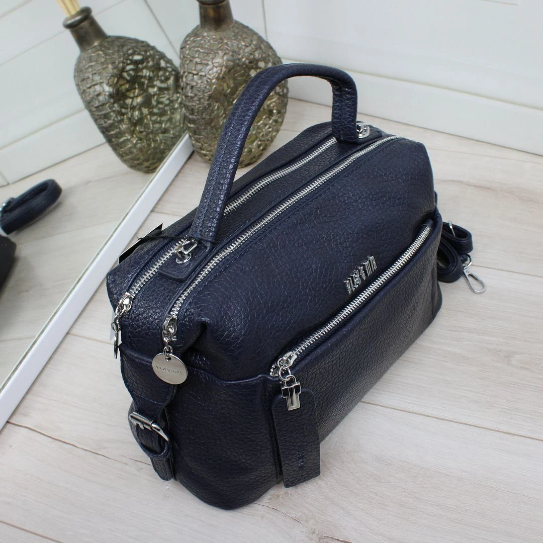 Синя жіноча сумка крос-боді через плече з люксової екошкіри