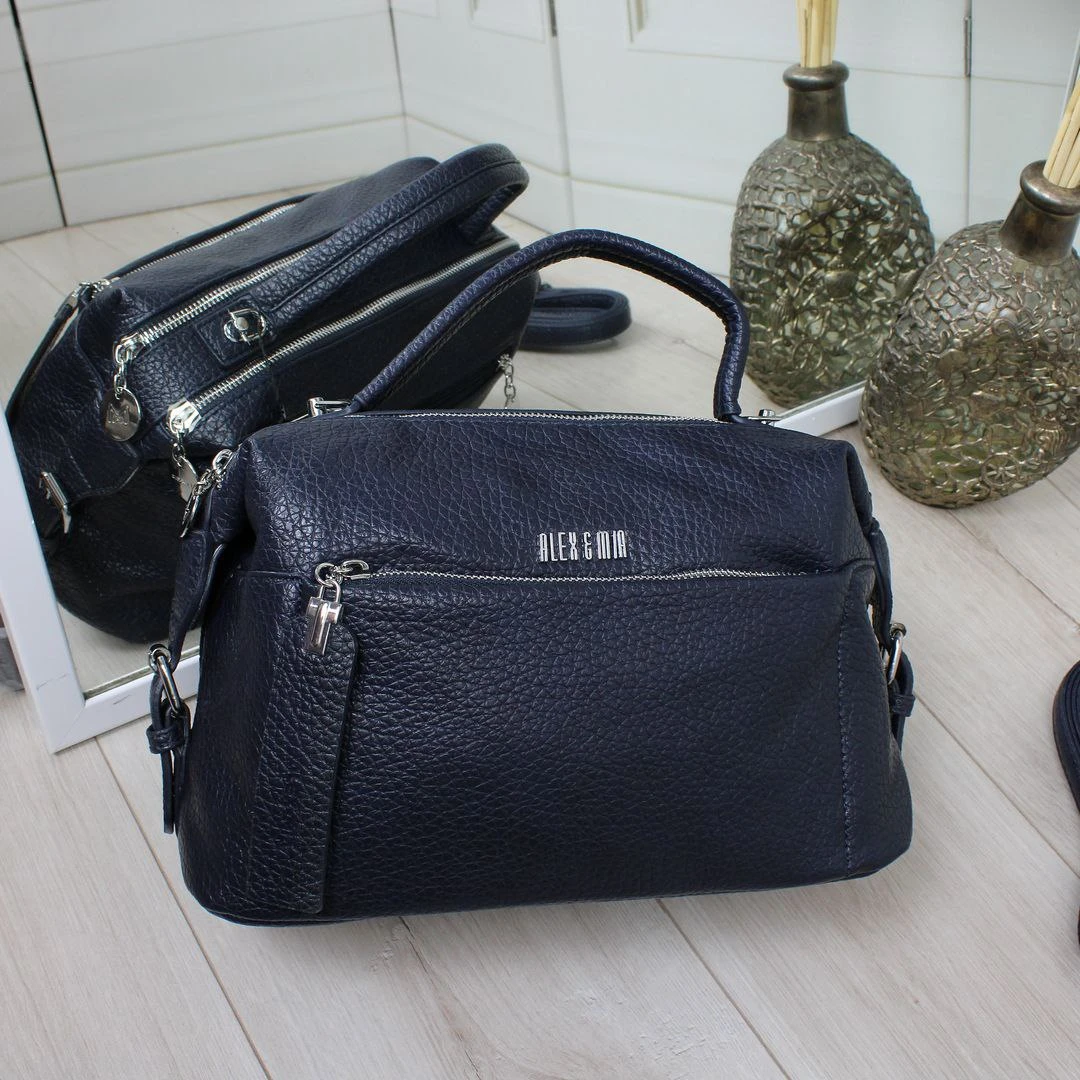 Синя жіноча сумка крос-боді через плече з люксової екошкіри