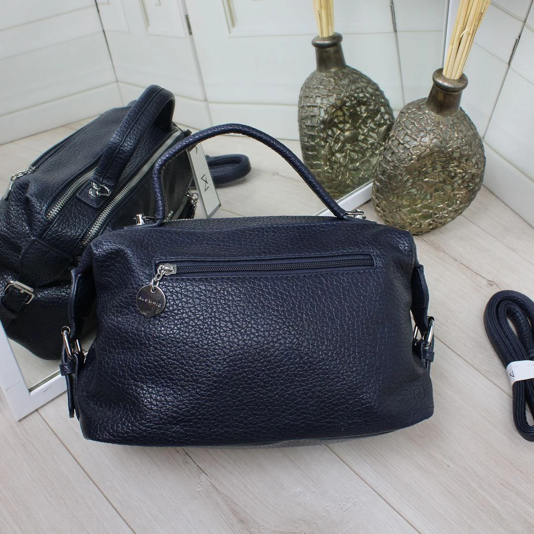 Синя жіноча сумка крос-боді через плече з люксової екошкіри