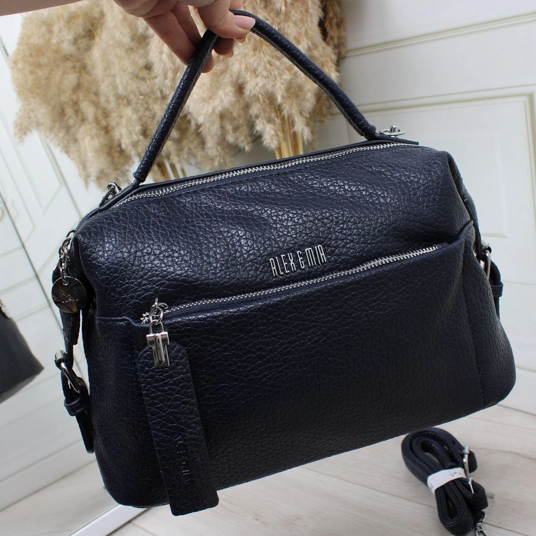 Синя жіноча сумка крос-боді через плече з люксової екошкіри