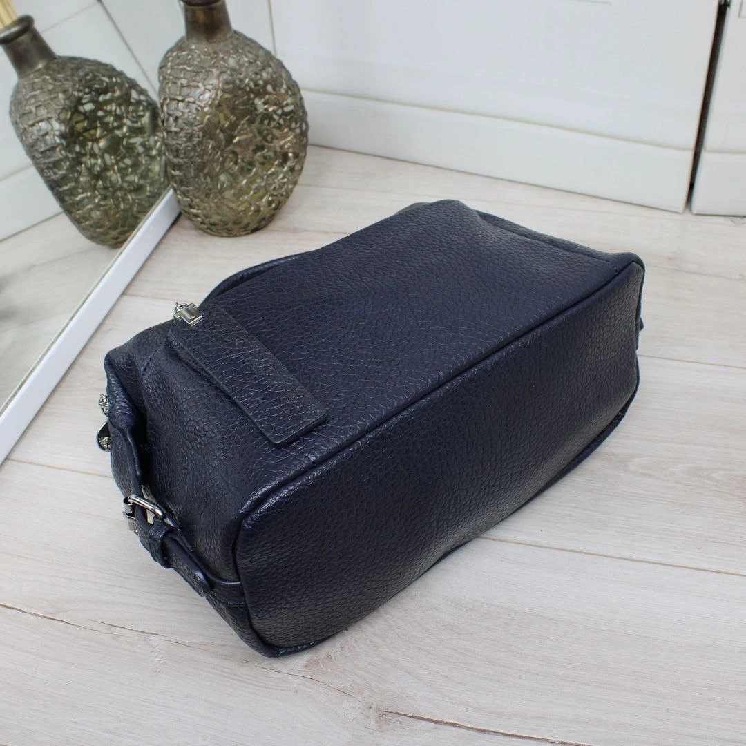 Синя жіноча сумка крос-боді через плече з люксової екошкіри