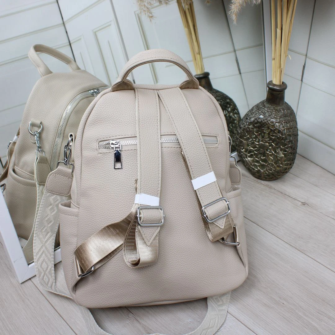 Жіноча бежева сумка-рюкзак з екошкіри трансформер 2 в 1