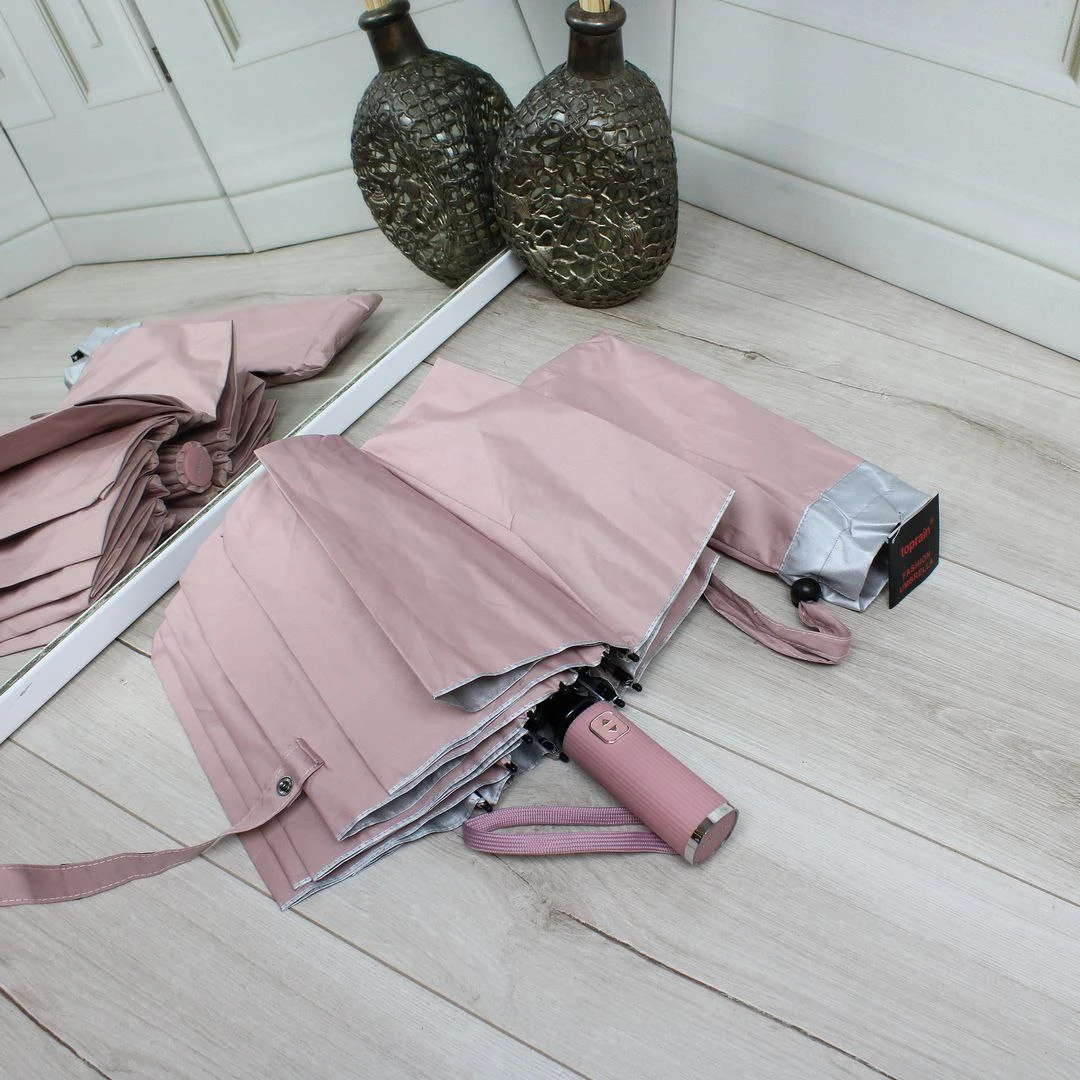 Жіноча пудрово-бежева парасолька-автомат на 12 спиць «антивітер»