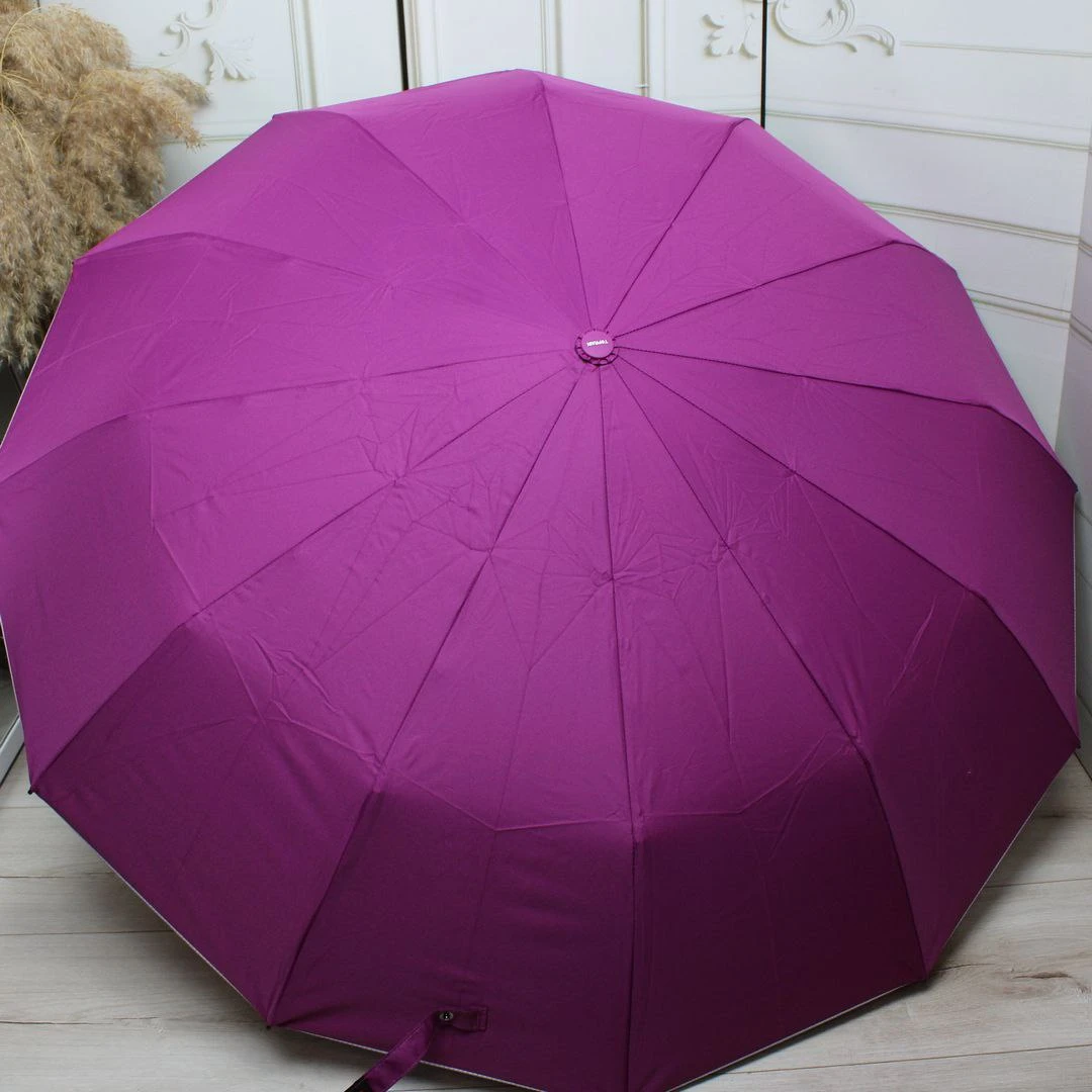 Яскрава жіноча парасолька кольору фуксія на 12 спиць автомат