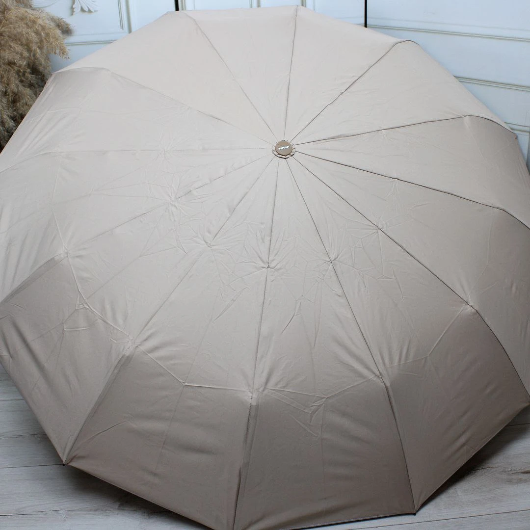 Класична жіноча бежева парасолька на 12 спиць з повним автоматом