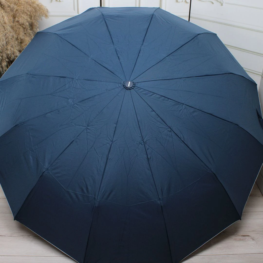 Глибока синя жіноча парасолька-автомат на 12 спиць «антивітер»