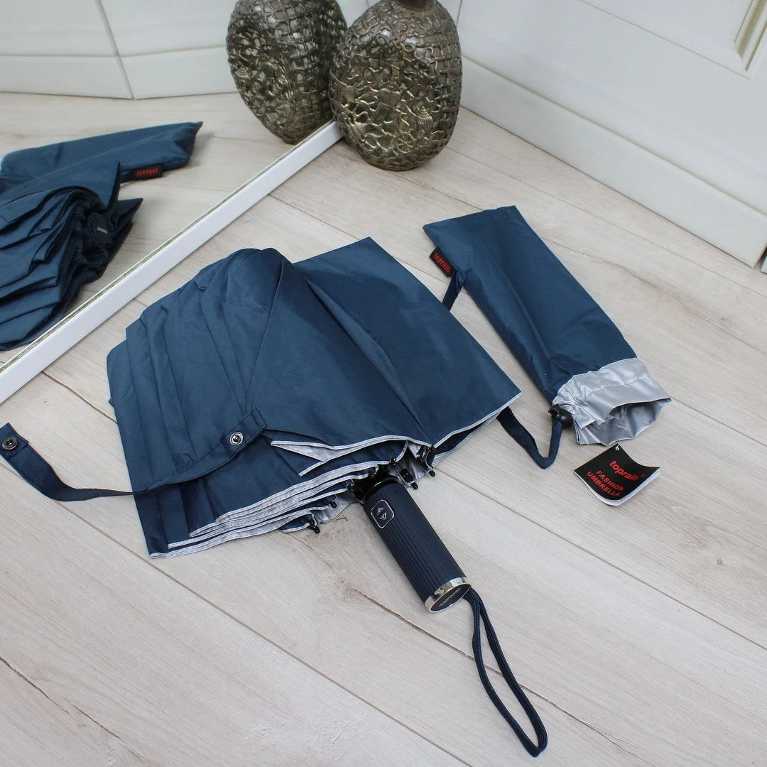 Глибока синя жіноча парасолька-автомат на 12 спиць «антивітер»