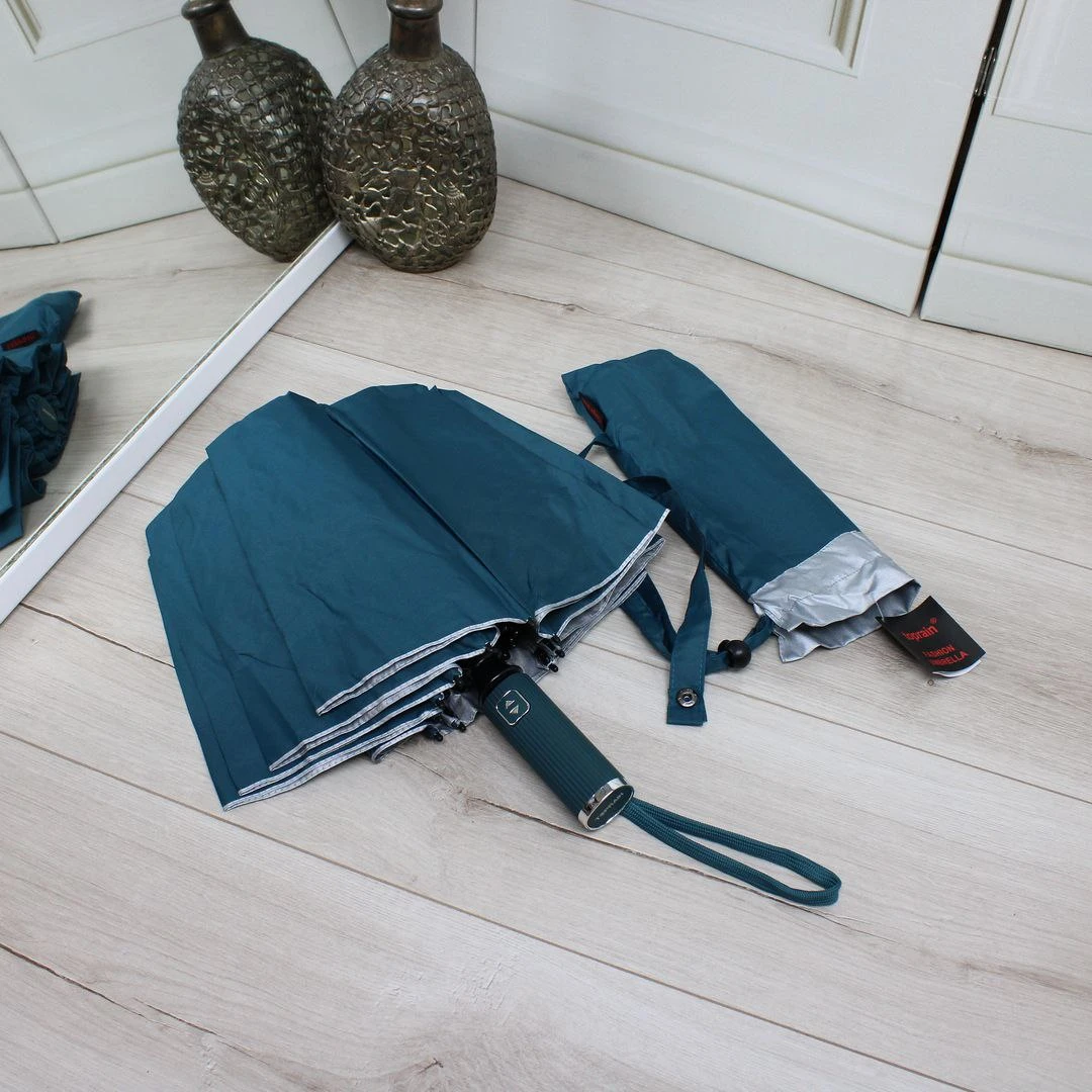 Жіноча бірюзова парасолька-автомат на 12 спиць із системою «антивітер»