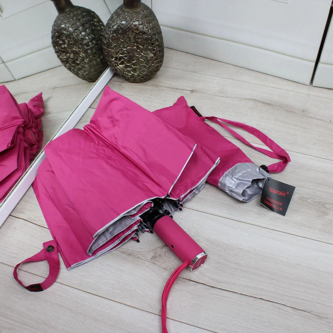 Жіноча яскраво-рожева парасолька-автомат на 12 спиць «антивітер»