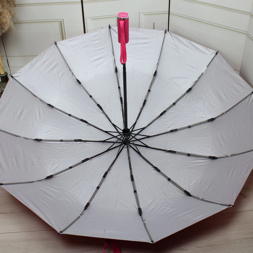 Жіноча яскраво-рожева парасолька-автомат на 12 спиць «антивітер»