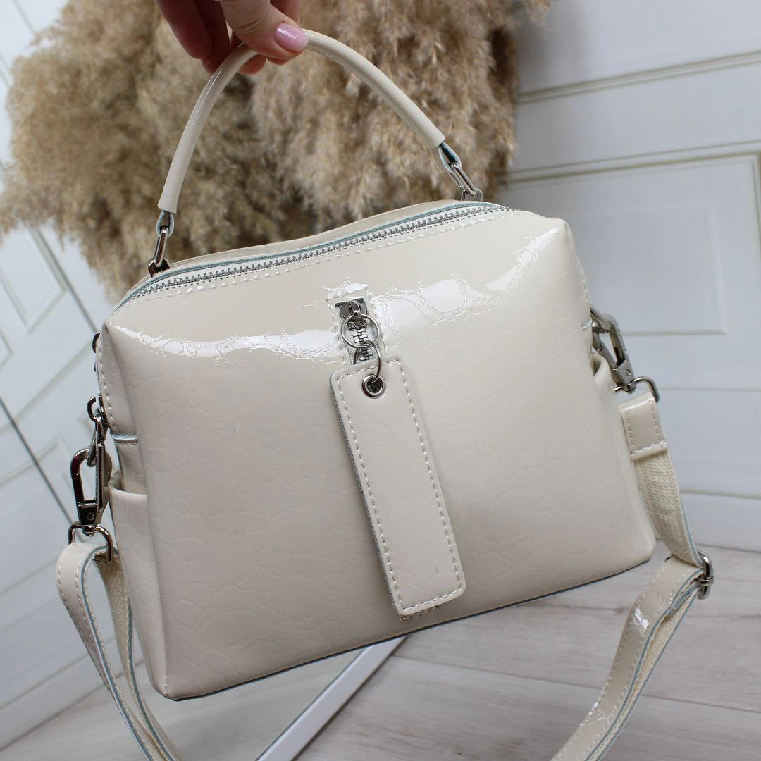 Жіноча молочна сумка через плече крос-боді з натуральної шкіри на два відділення