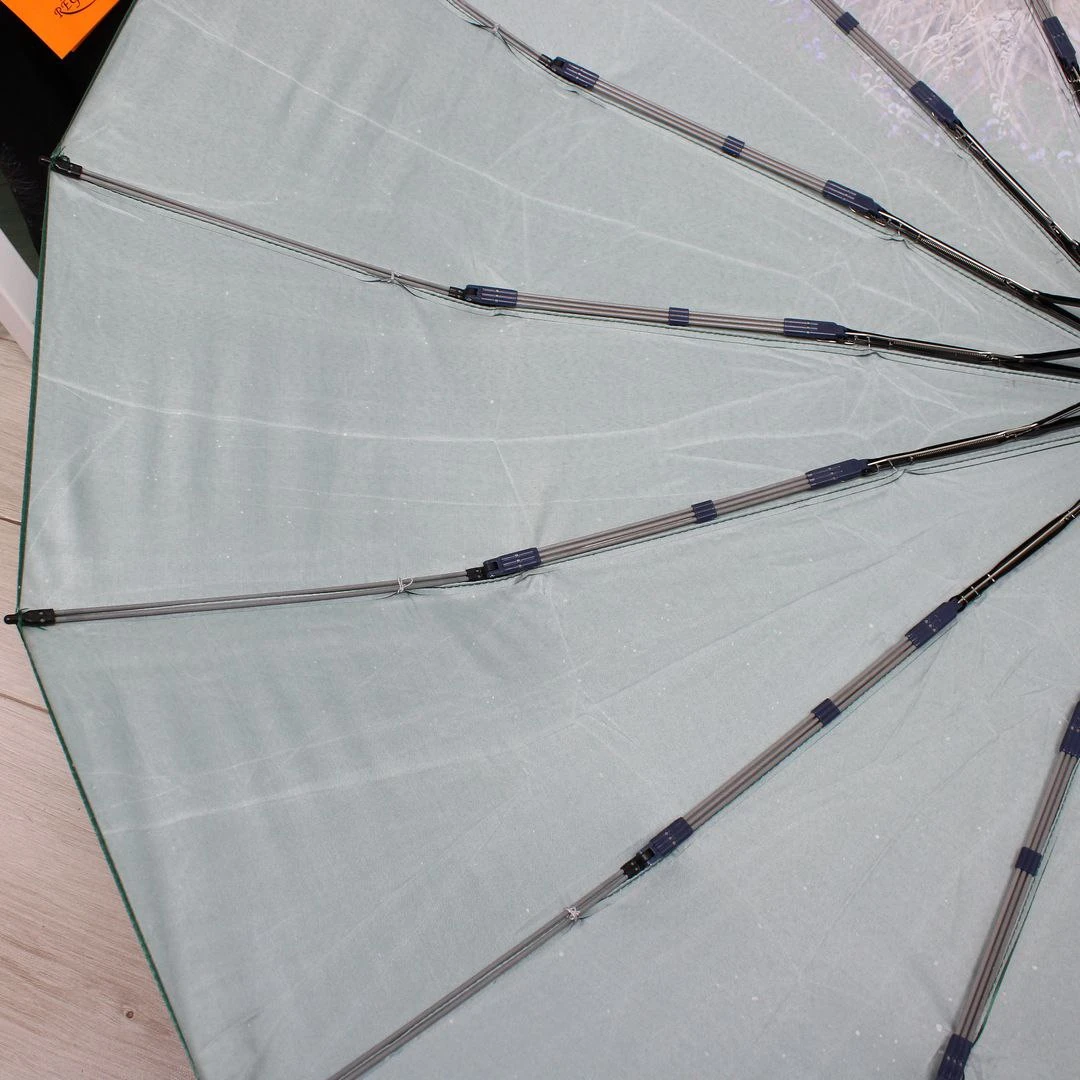 Жіноча зелена парасолька-автомат на 16 міцних спиць із системою «антивітер»