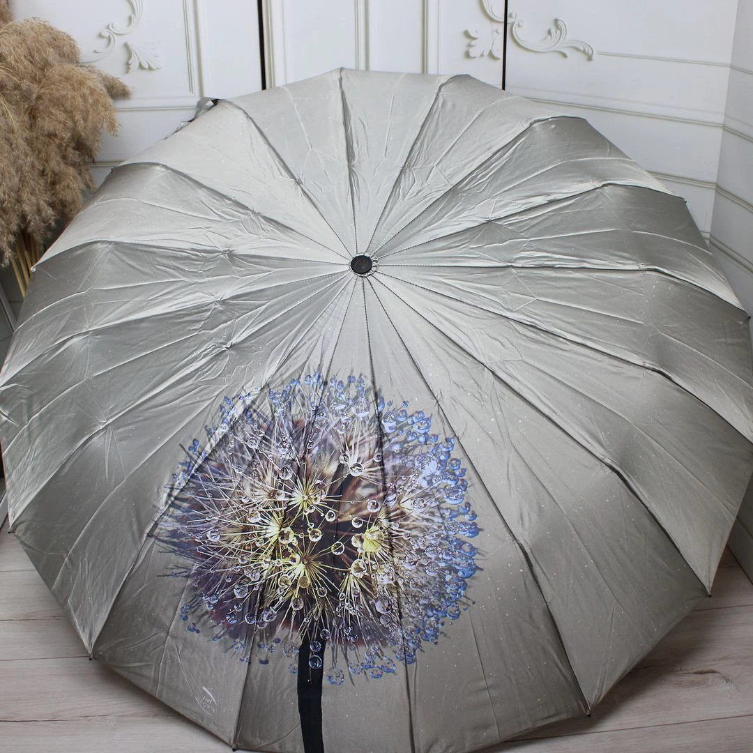 Розкішна жіноча золота парасолька-автомат на 16 спиць з антивітром