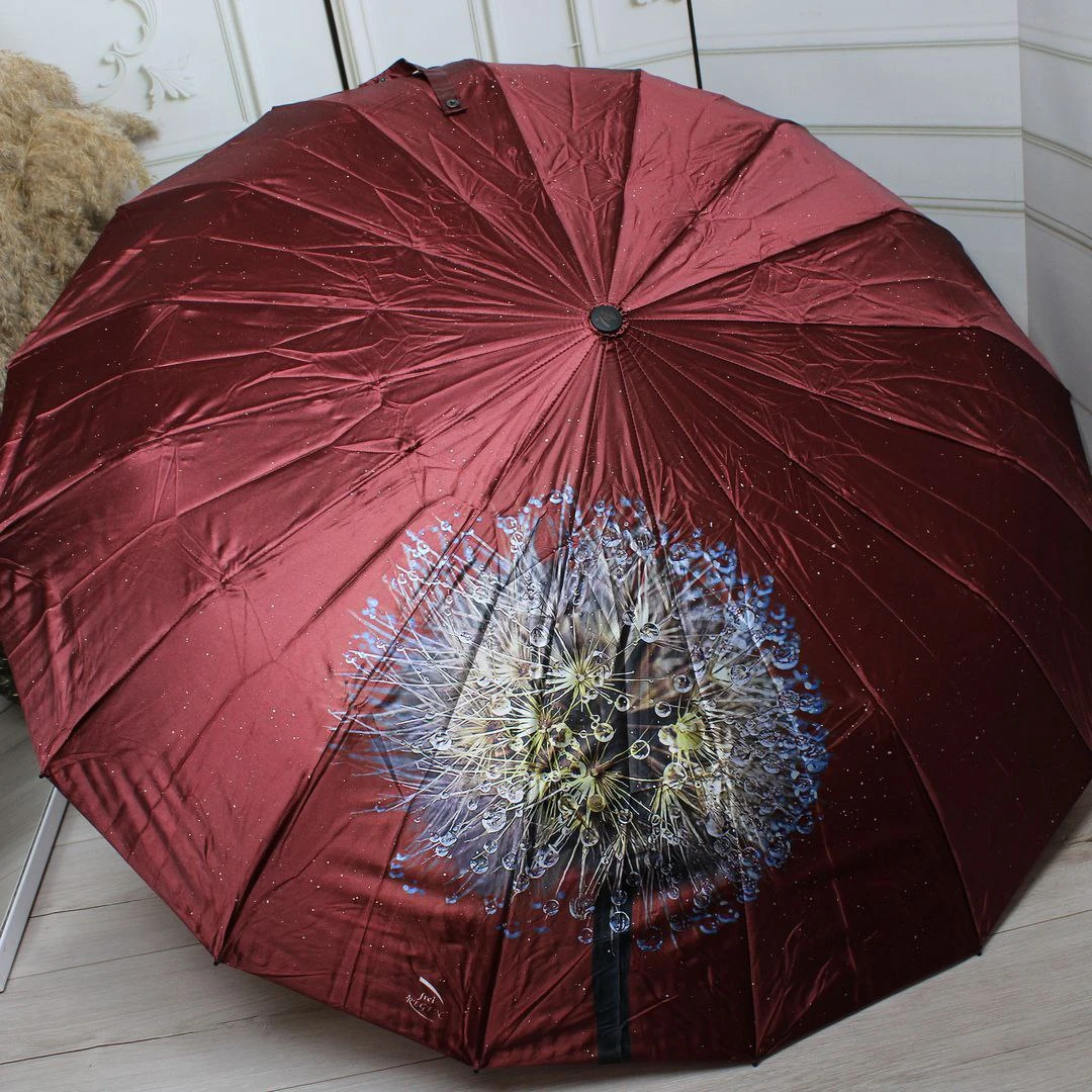 Класична жіноча бордова парасолька-автомат на 16 спиць посилена