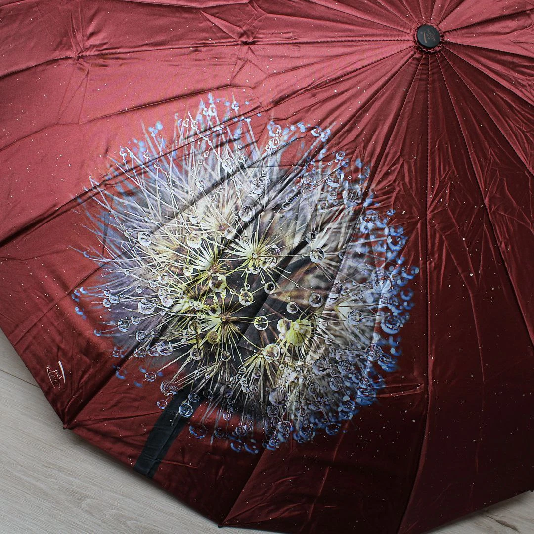 Класична жіноча бордова парасолька-автомат на 16 спиць посилена