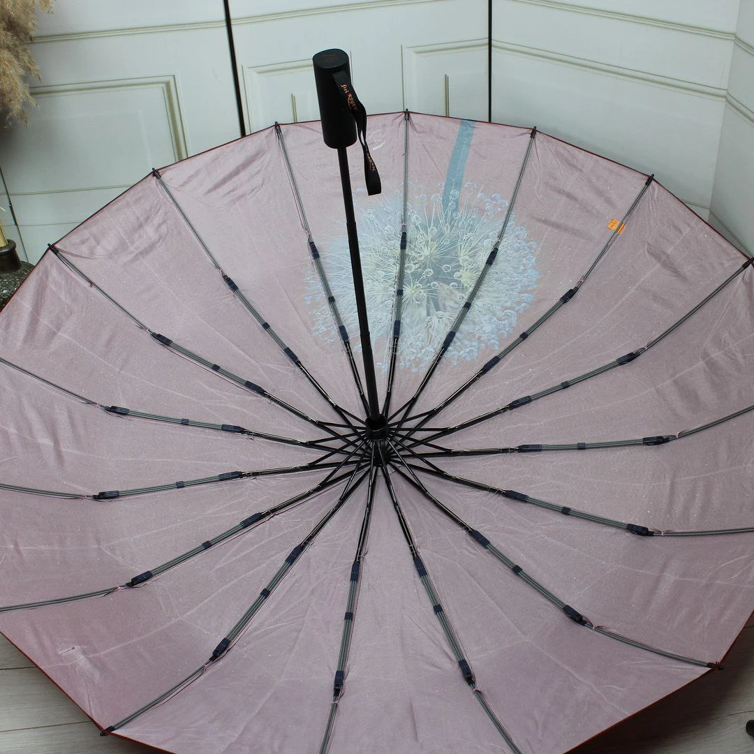 Класична жіноча бордова парасолька-автомат на 16 спиць посилена