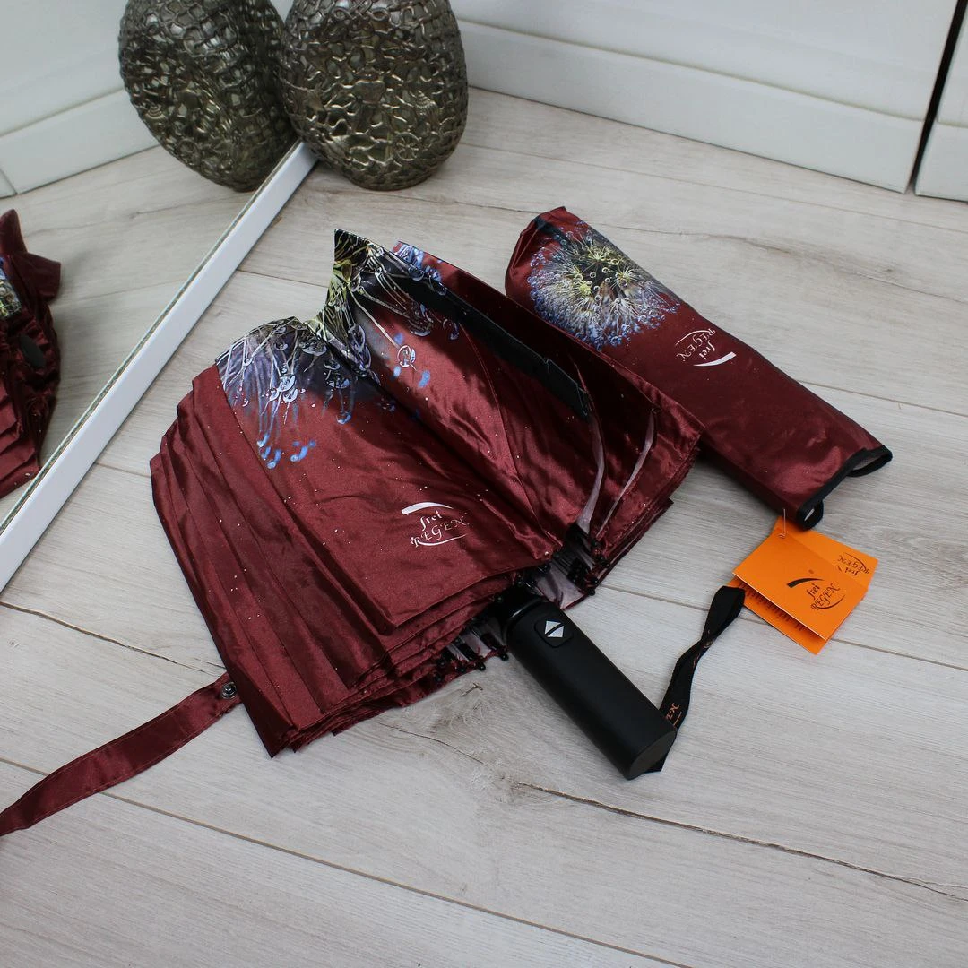 Класична жіноча бордова парасолька-автомат на 16 спиць посилена