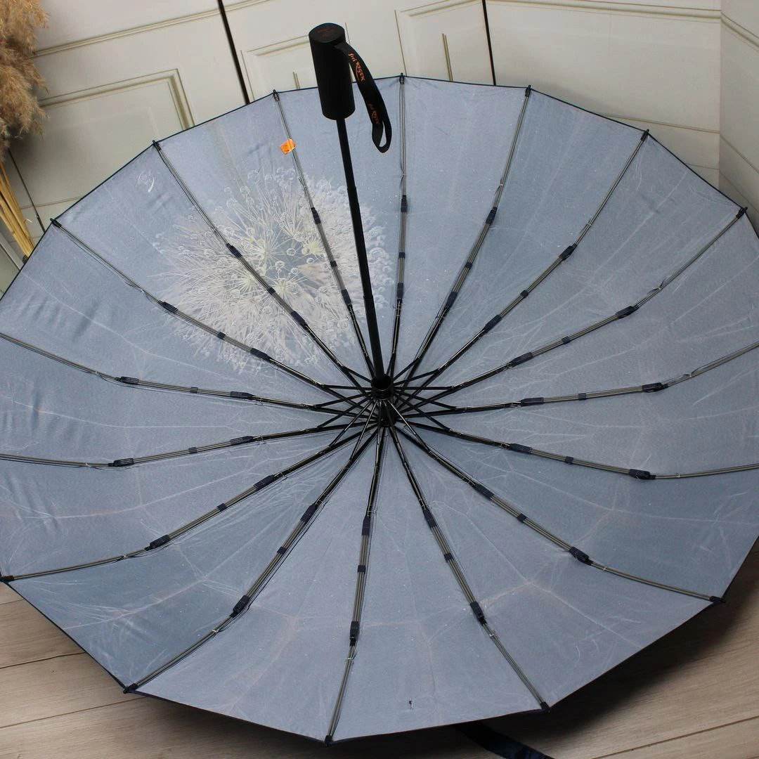 Темно-синя жіноча парасолька-автомат на 16 спиць із захистом від вітру