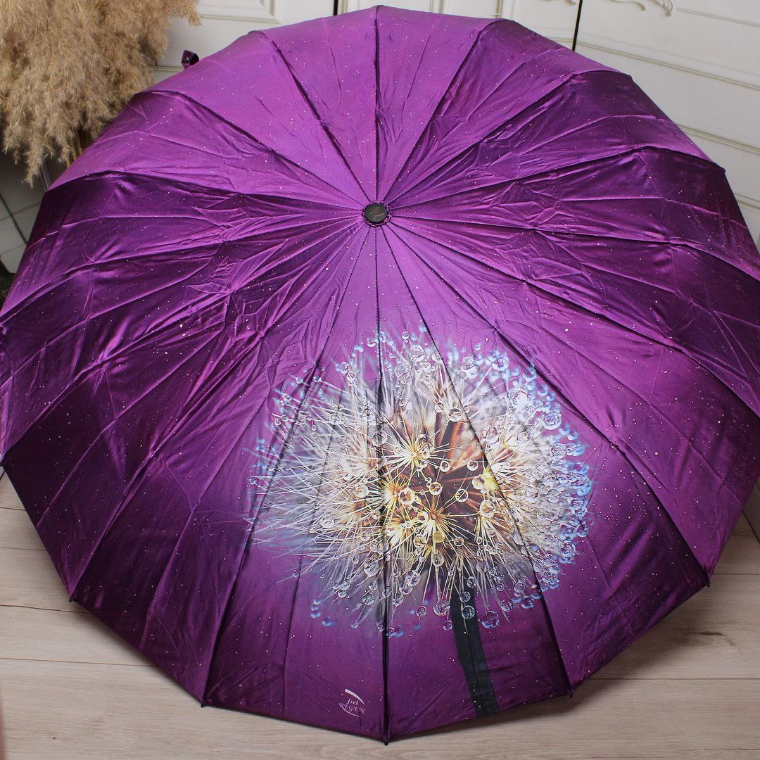 Яскрава жіноча парасолька кольору фуксія на 16 спиць автомат «антивітер»