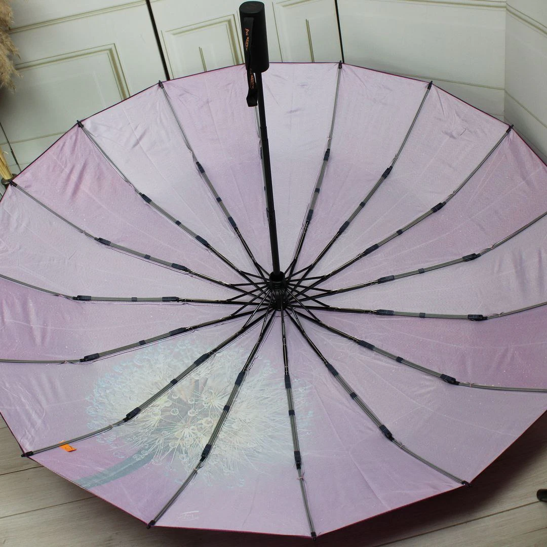 Яскрава жіноча парасолька кольору фуксія на 16 спиць автомат «антивітер»