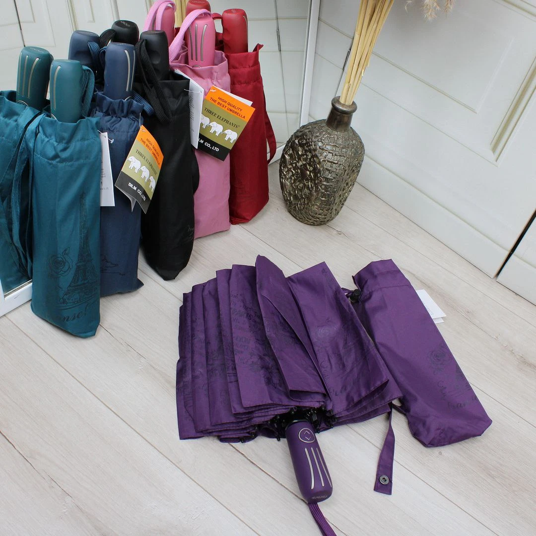 Жіноча фіолетова парасолька-автомат Три слони на 16 посилених спиць