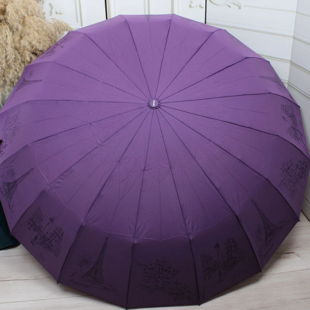 Жіноча фіолетова парасолька-автомат Три слони на 16 посилених спиць