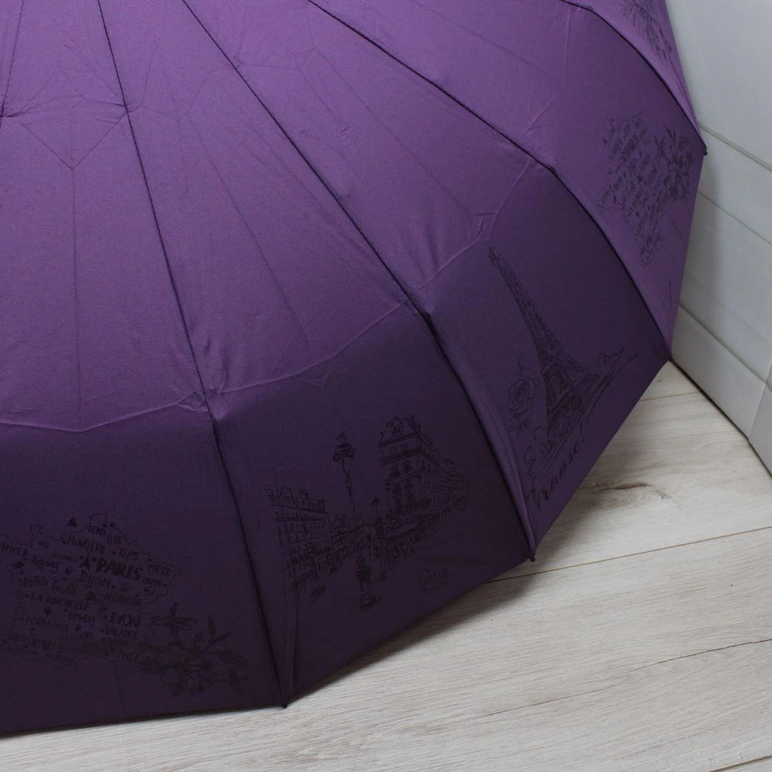 Жіноча фіолетова парасолька-автомат Три слони на 16 посилених спиць