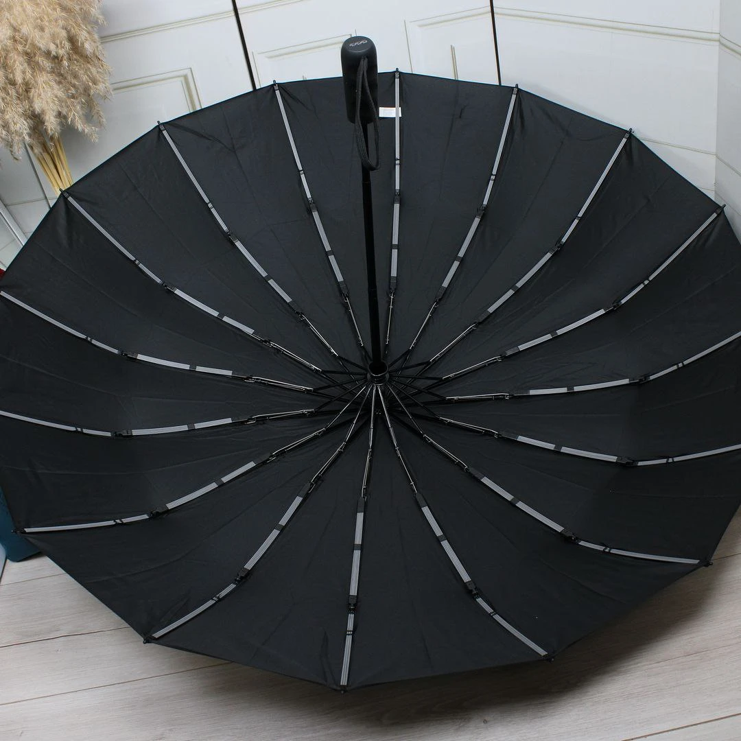 Жіноча чорна парасолька-автомат Три слони на 16 спиць — максимальна надійність