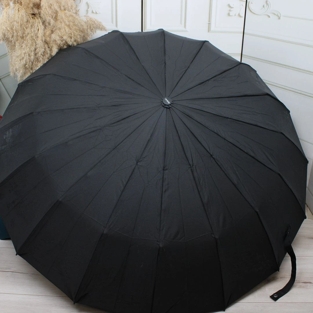 Жіноча чорна парасолька-автомат Три слони на 16 спиць — максимальна надійність