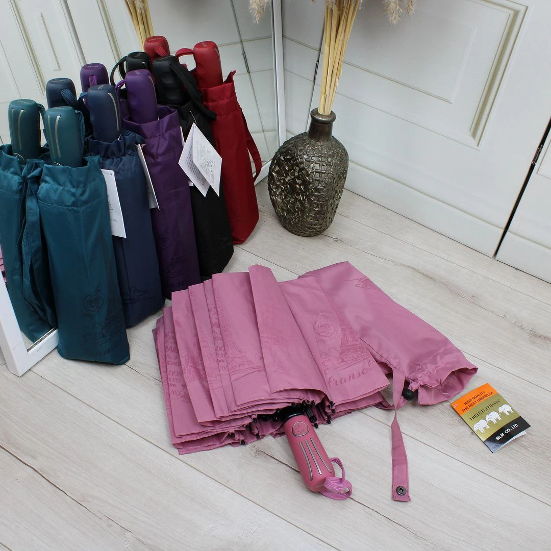 Жіноча пудрова парасолька-автомат Три слони на 16 спиць «антивітер»