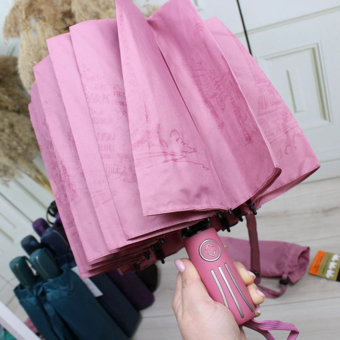 Жіноча пудрова парасолька-автомат Три слони на 16 спиць «антивітер»