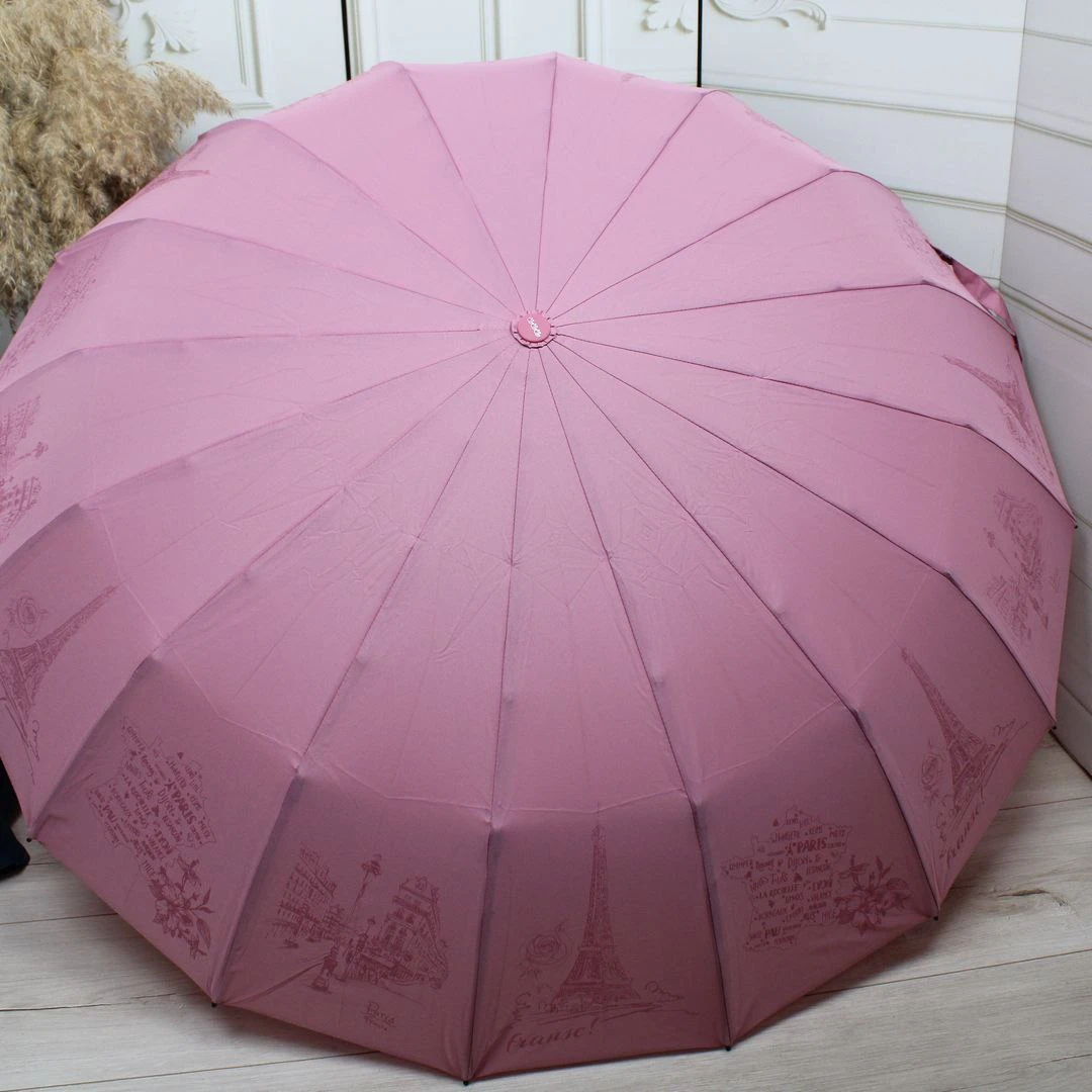 Жіноча пудрова парасолька-автомат Три слони на 16 спиць «антивітер»