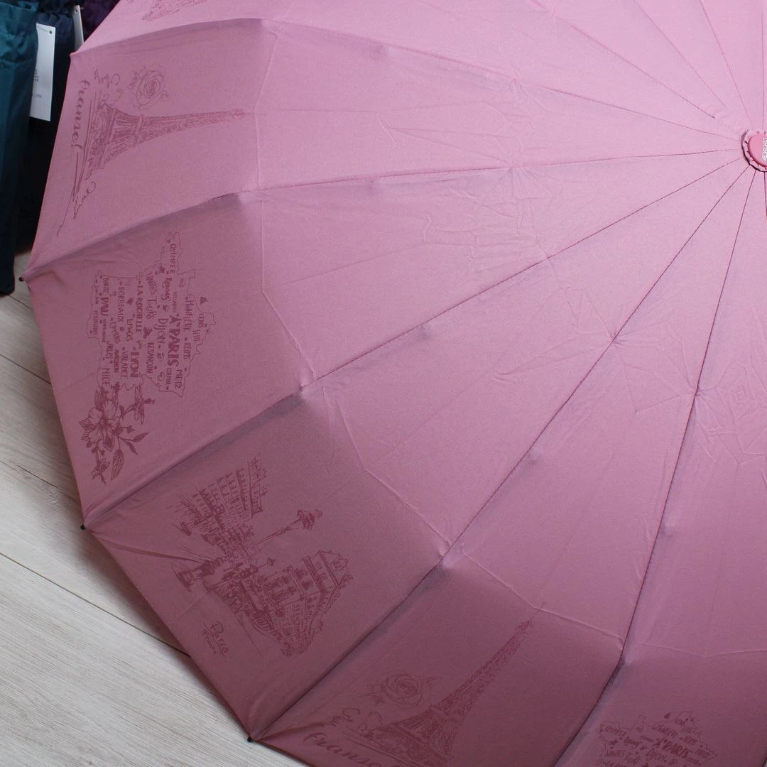 Жіноча пудрова парасолька-автомат Три слони на 16 спиць «антивітер»