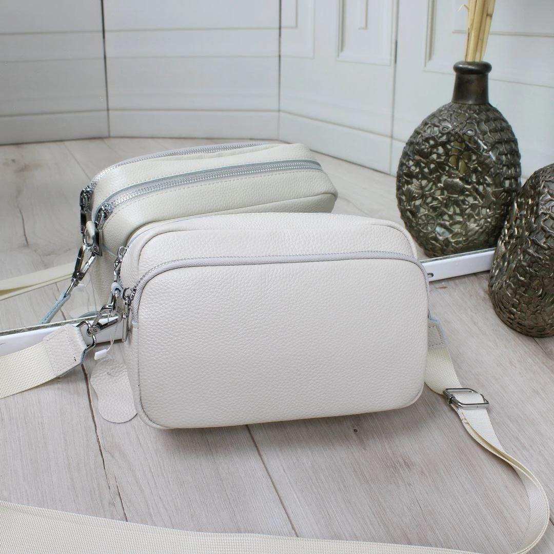 Жіноча молочна сумка крос-боді з натуральної шкіри на три відділення