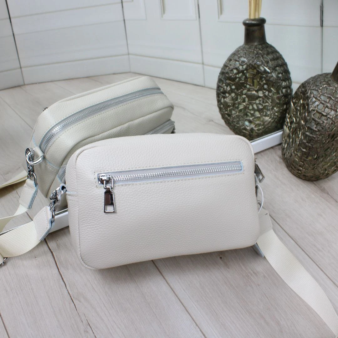 Жіноча молочна сумка крос-боді з натуральної шкіри на три відділення