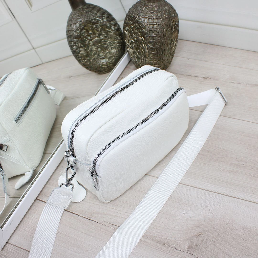 Біла жіноча сумка через плече крос-боді з натуральної шкіри