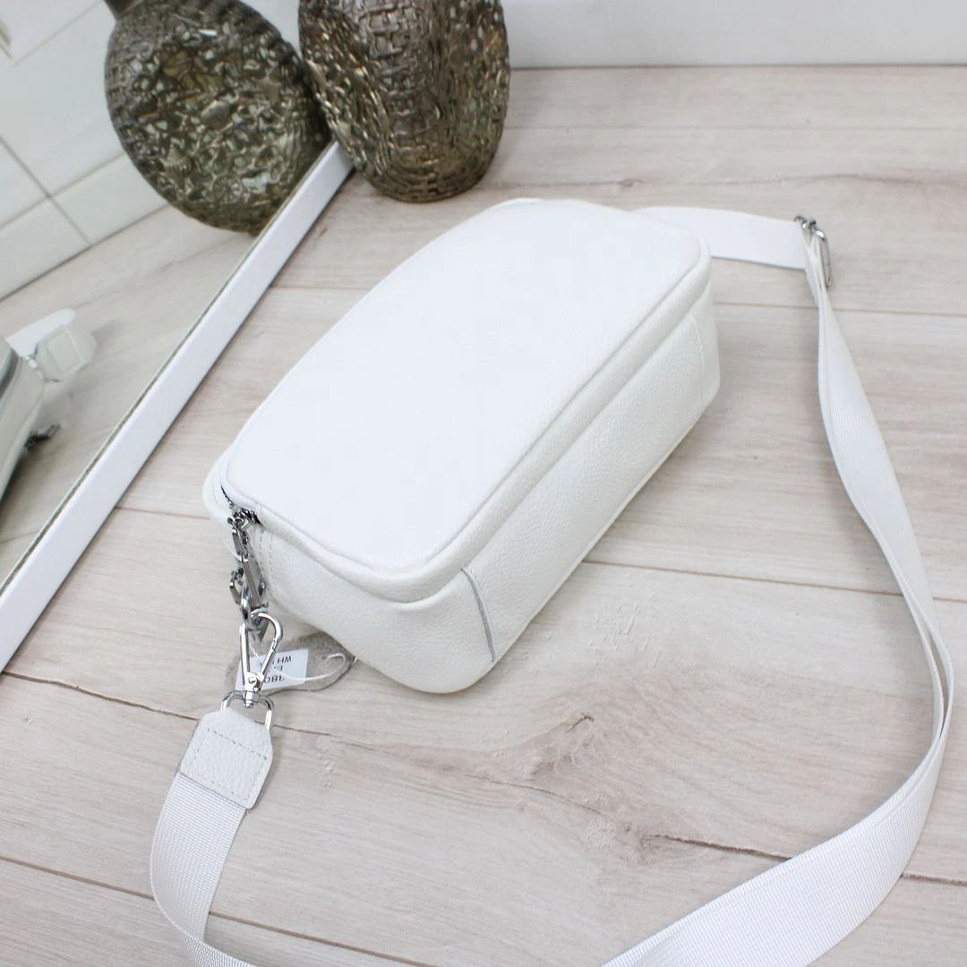 Біла жіноча сумка через плече крос-боді з натуральної шкіри