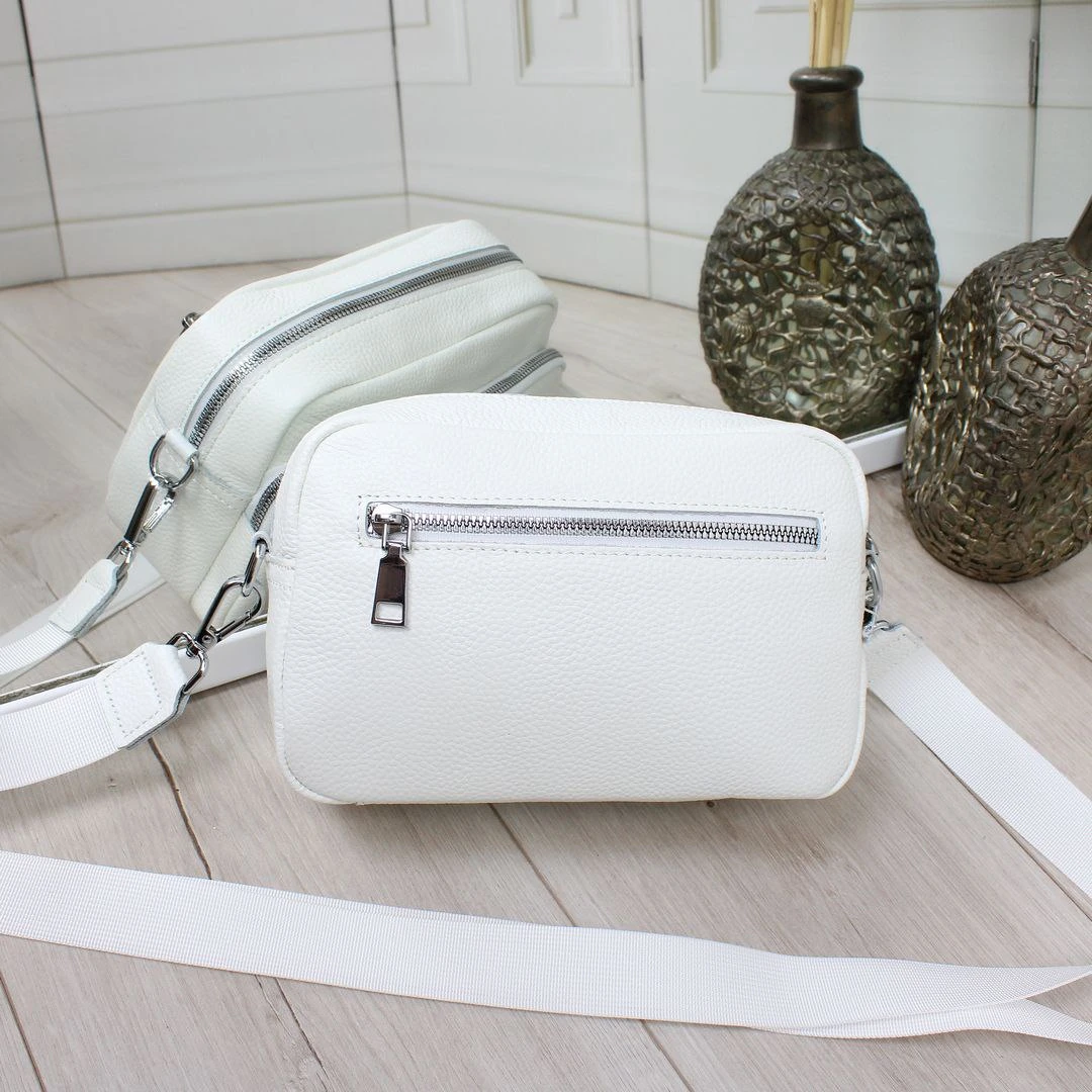 Біла жіноча сумка через плече крос-боді з натуральної шкіри