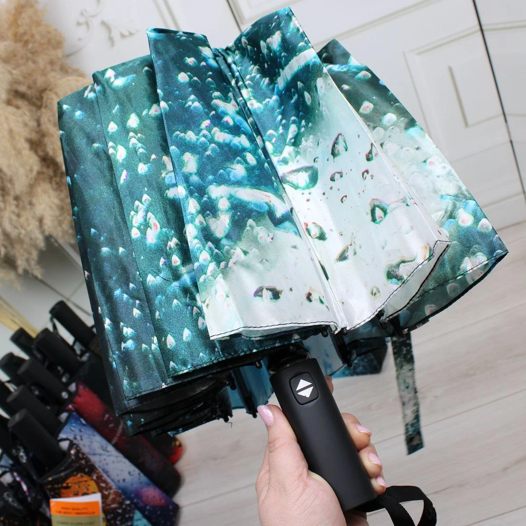 Жіноча парасолька Три слони автомат на 16 спиць, атлас-сатин (Блакитно-бірюзова)